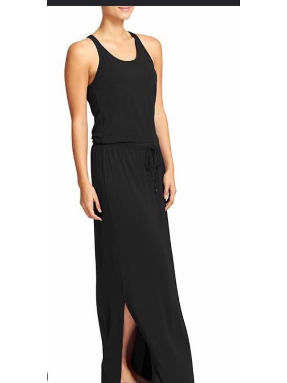 Athleta Black Racerback Maxi Dress With Tie Waist SP Size Lyocell Blend - Picture 1 of 6